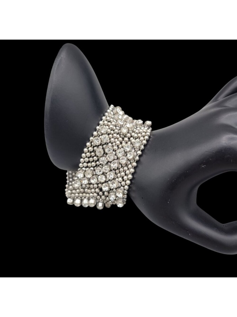 Liquid Metal Mesh Bracelet Silver With Cubic Zirconia Stones Adjustable Snaps